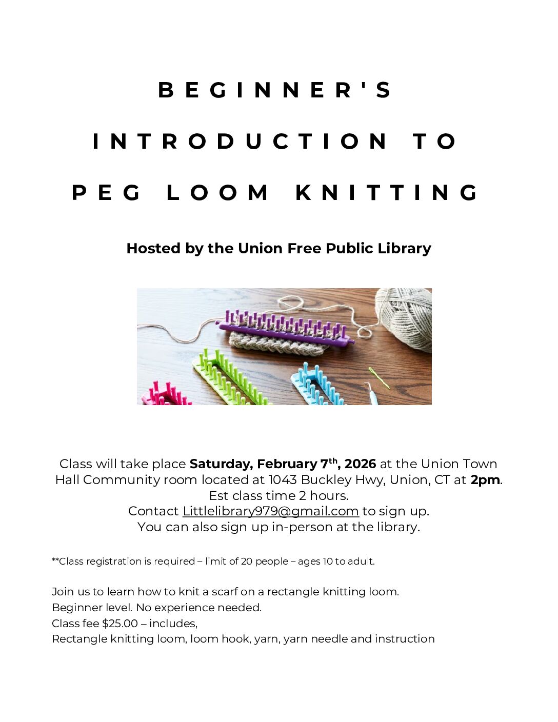 Knitting Loom Class 2.7.2026