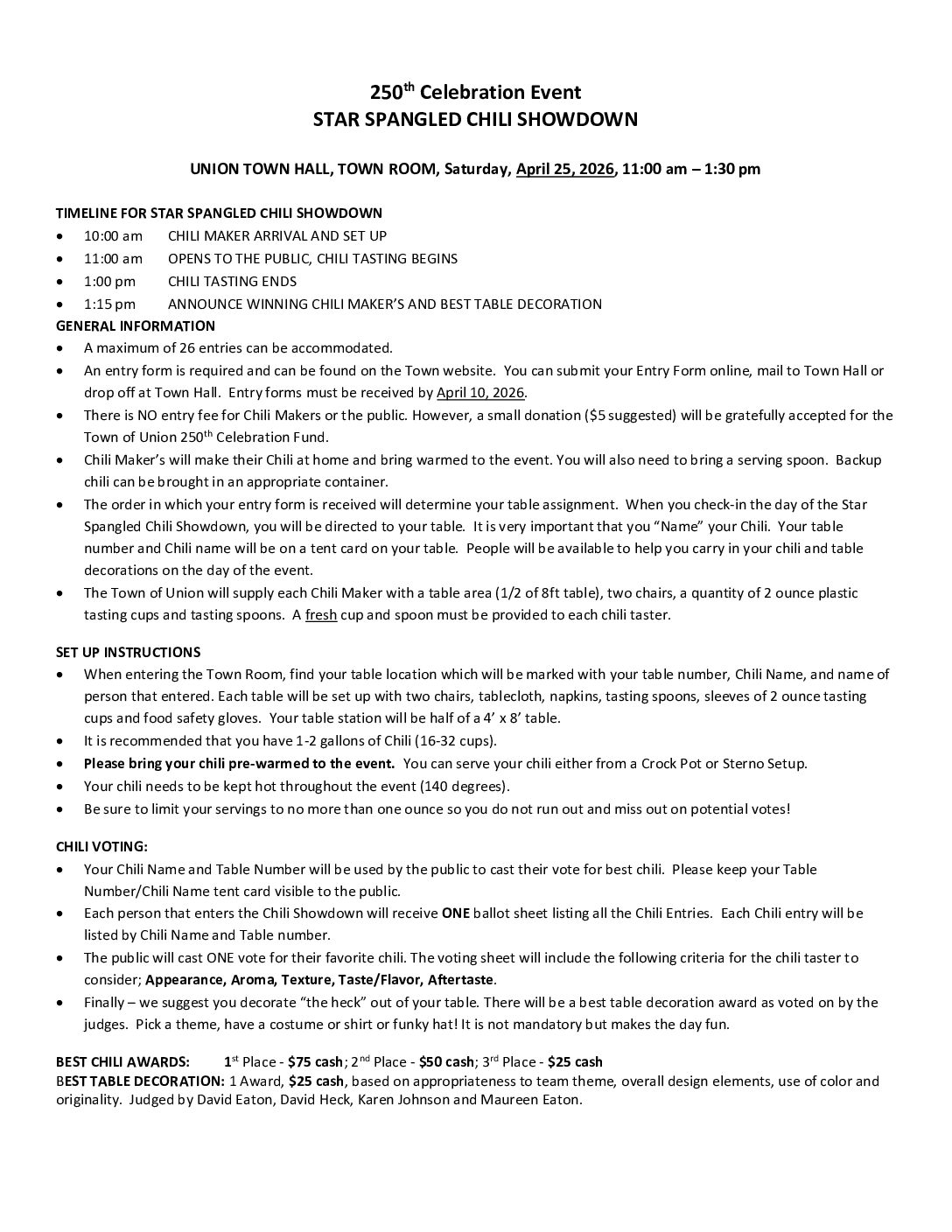 Chili Showdown Information