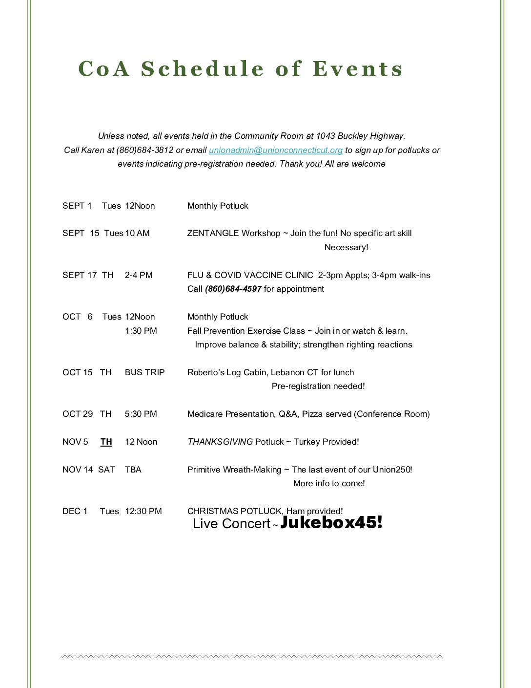 COA Schedule of events website
