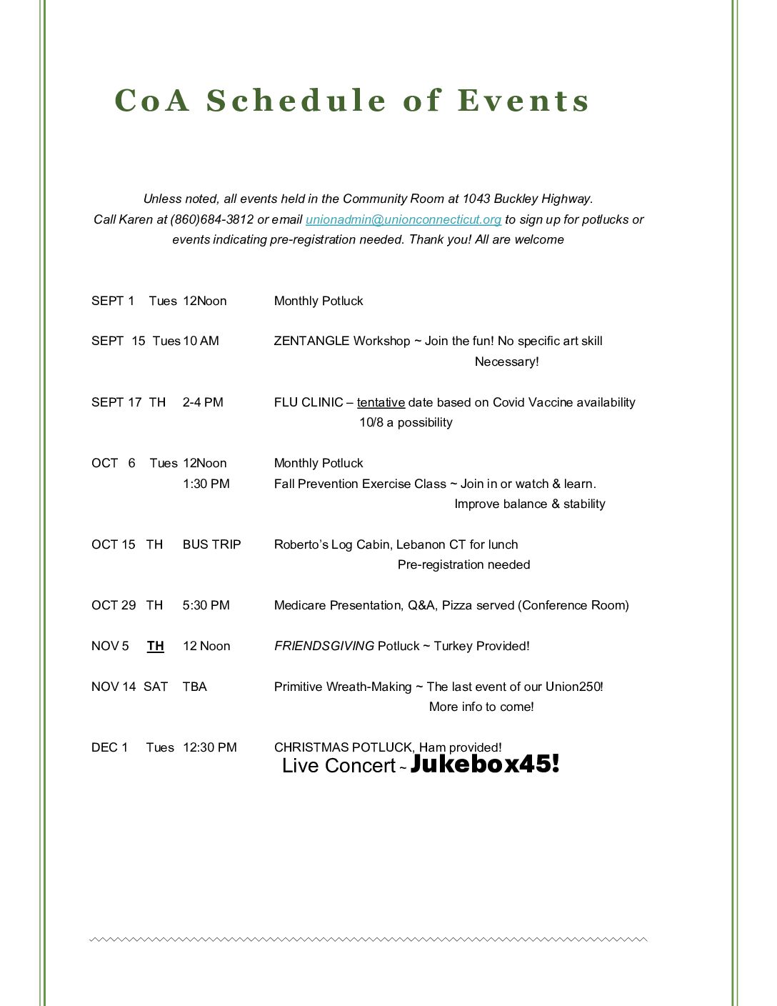coa schedule of events template for website